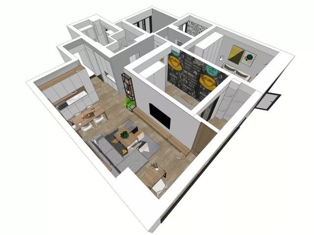 长沙家装效果图 90㎡三室 简约风格装修效果图